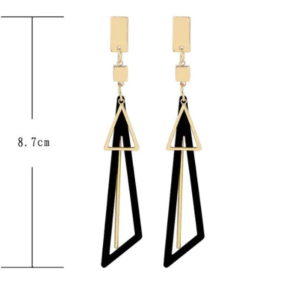 Gold And Black Long Statement Triangle Earrings - Picture 4 of 5